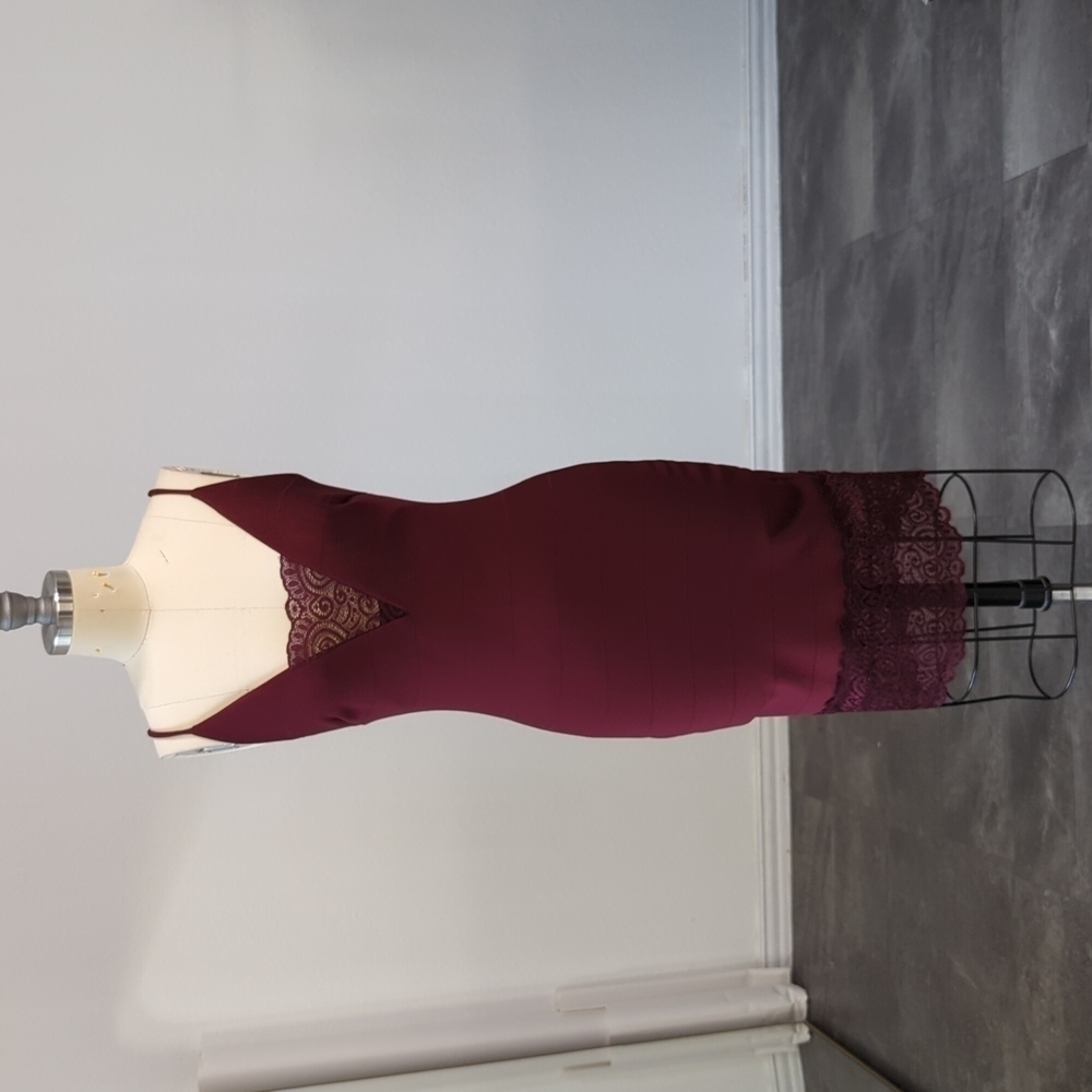 Olive Tree Knit Bodycon Dress Red S lace chest hem sexy date night stretch